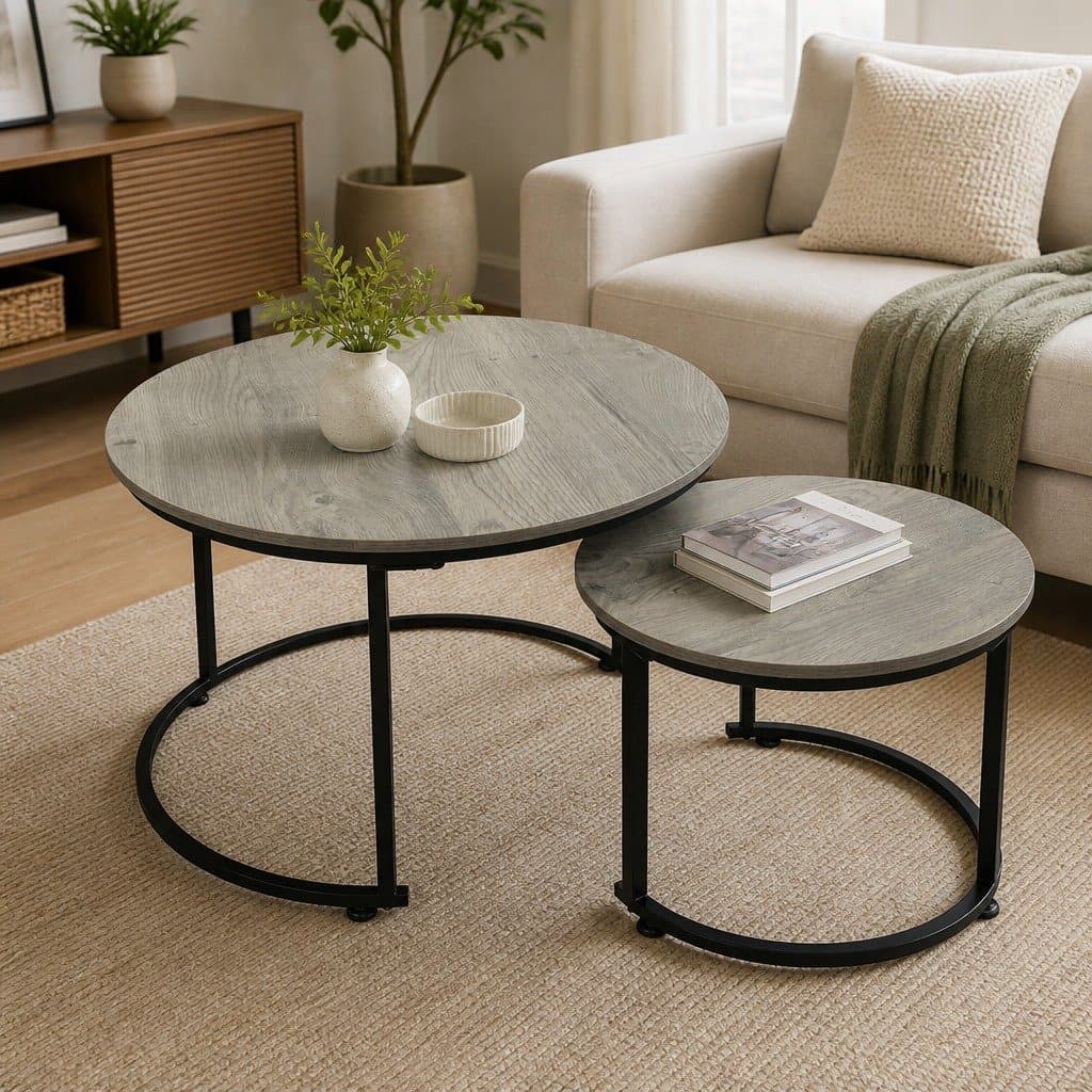 Round Nesting Coffee Table Set with Metal Frame