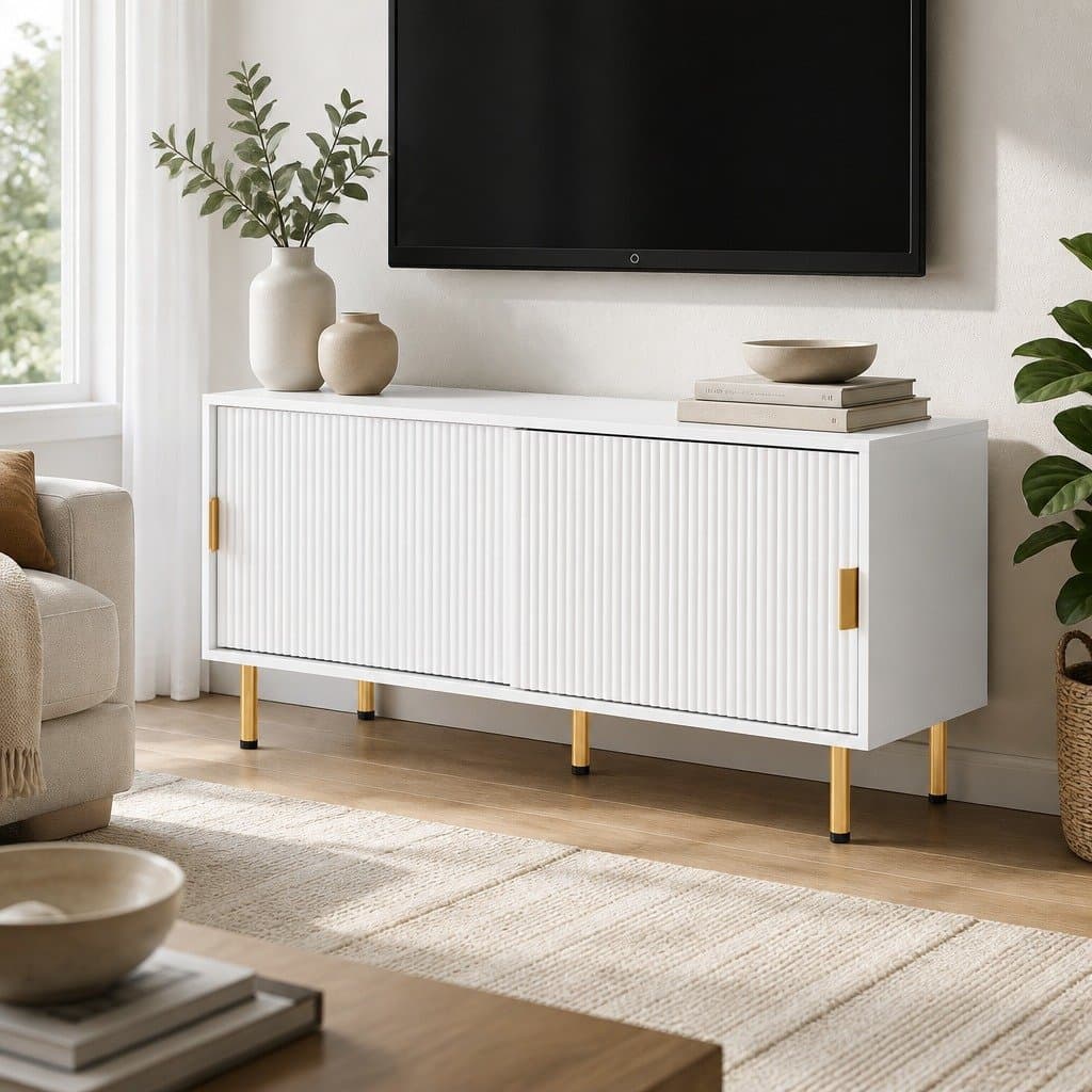 120cm White TV Cabinet with Gold Accents
