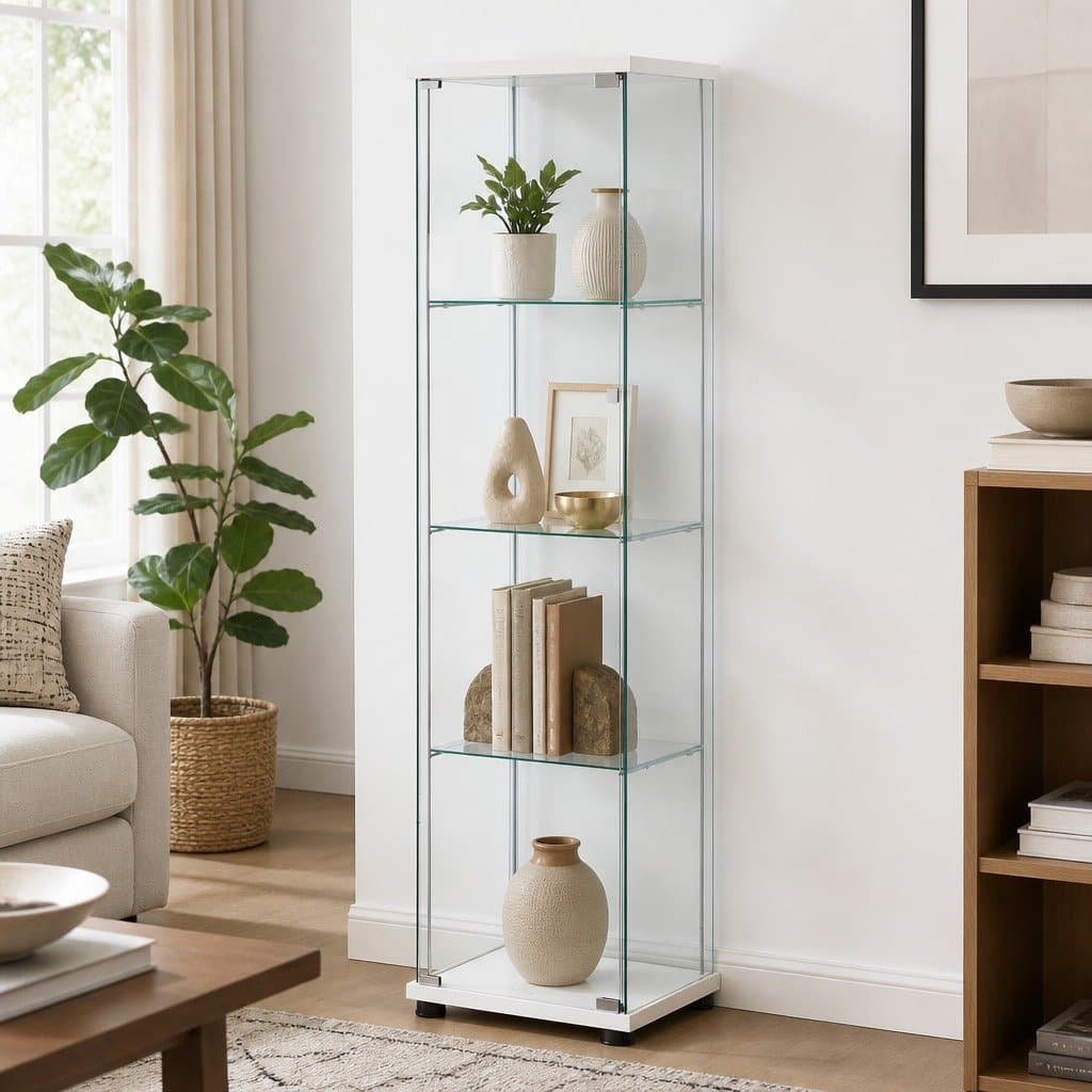 4-Tier Tempered Glass Storage Cabinet in White