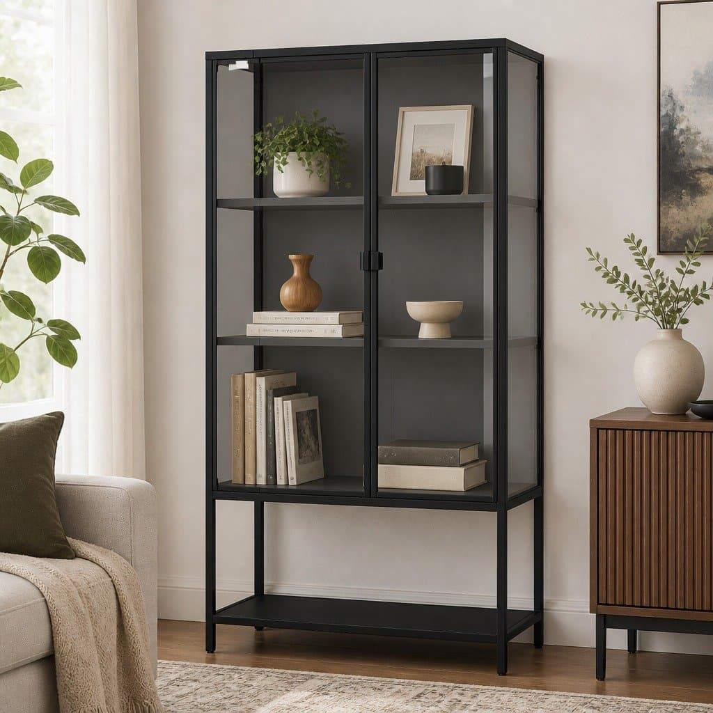 4-Tier Glass Display Cabinet with Adjustable Shelves