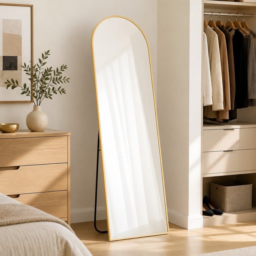 Gold Frame Arched Full Length Mirror for Bedroom