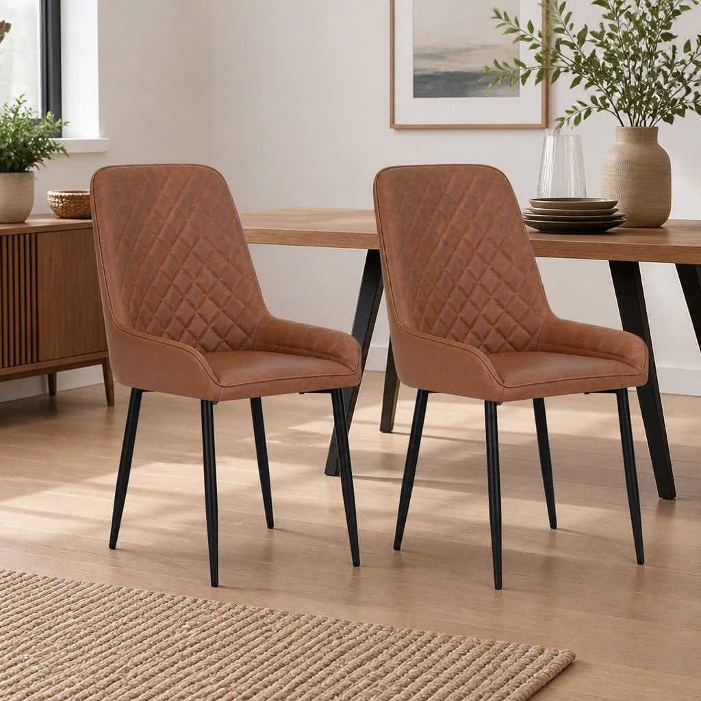Set of 2 Retro PU Leather Dining Chairs in Brown