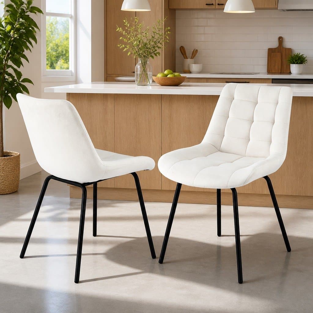 Set of 2 Modern Beige Velvet Tufted Dining Chairs