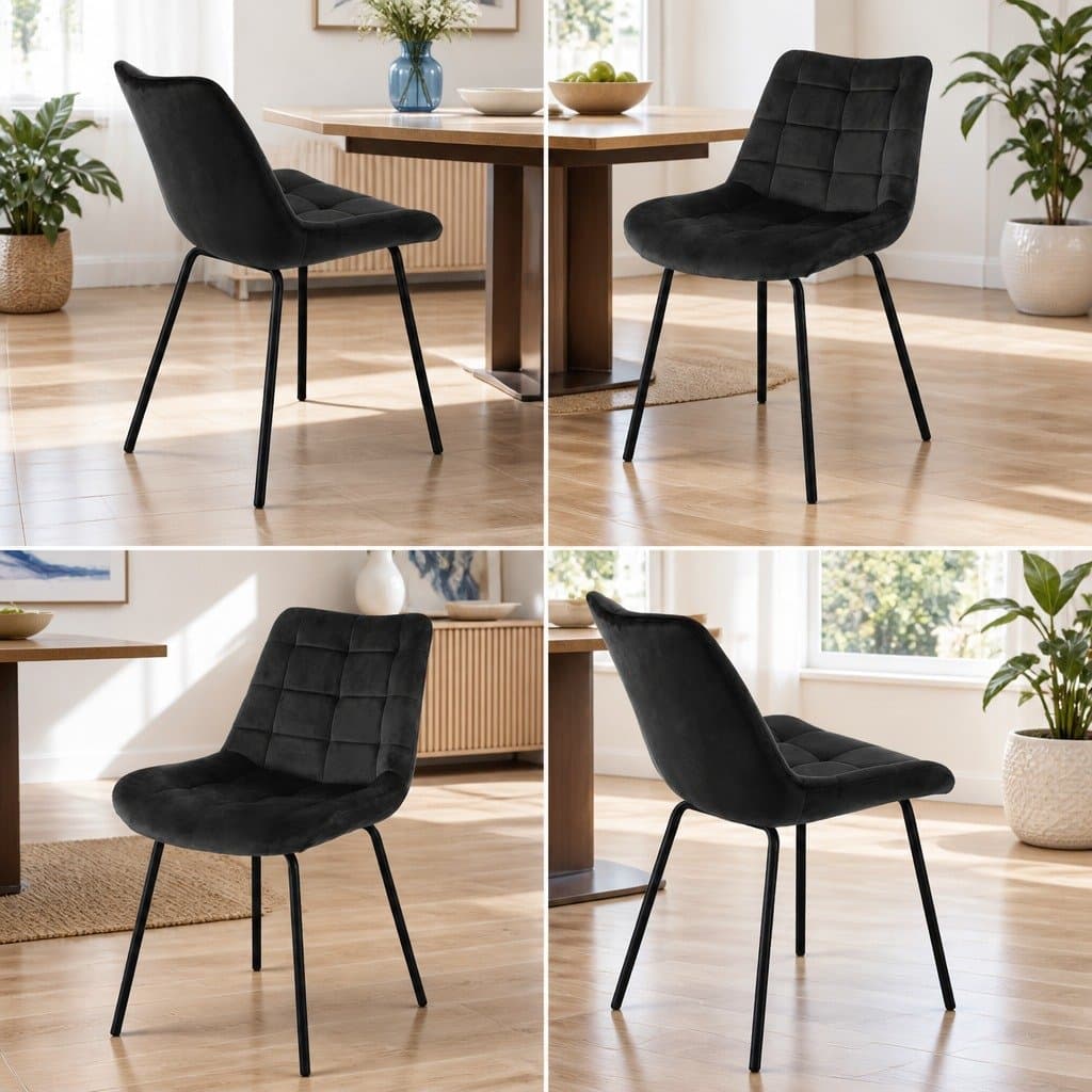 Dining Chairs Set of 4 Velvet Tufted Black Kitchen Lounge Cafe Accent Seats