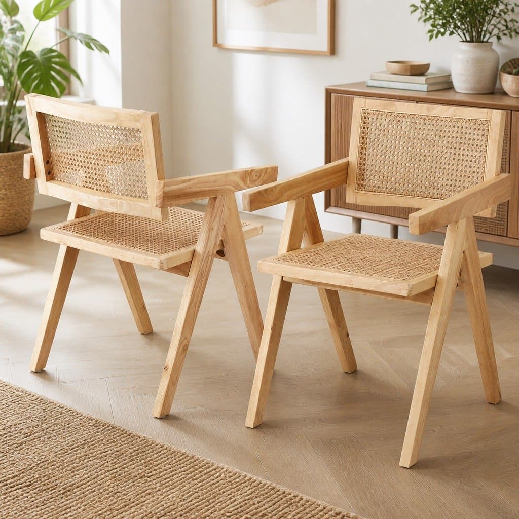 Wooden Rattan Seat Dining Chair with Rubber Wood Frame