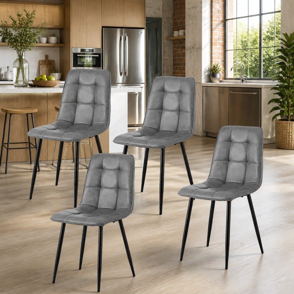 Grey Retro Dining Chairs Set of 4 with Metal Legs