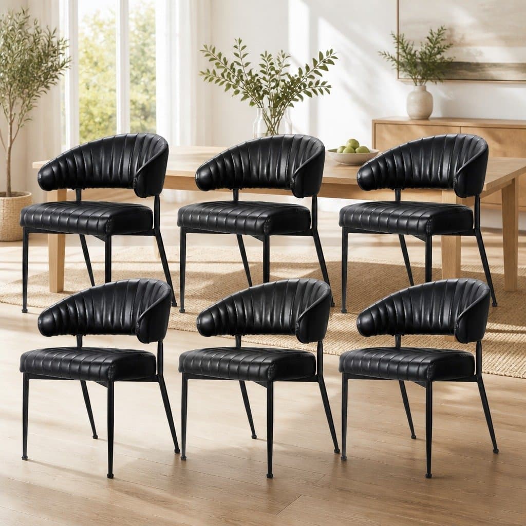 Black Leather Dining Chairs Set of 6 for Kitchen or Dining