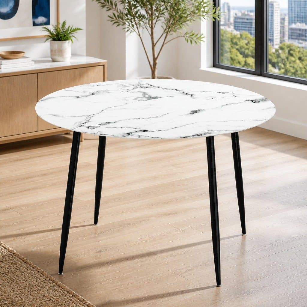 110CM Round Dining Table with Marble Effect