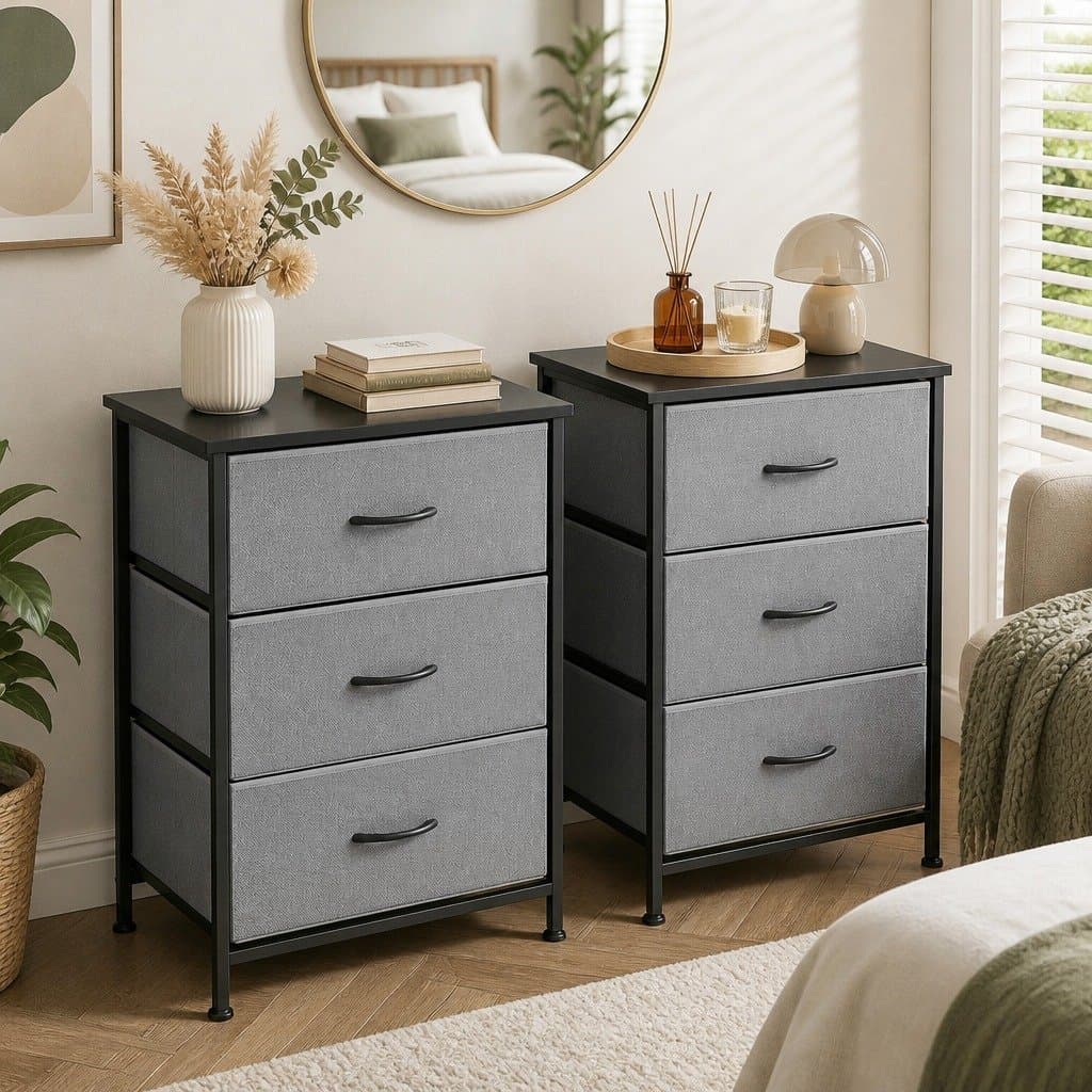 Black Chest of Drawers Set of 2 with 3 Drawers