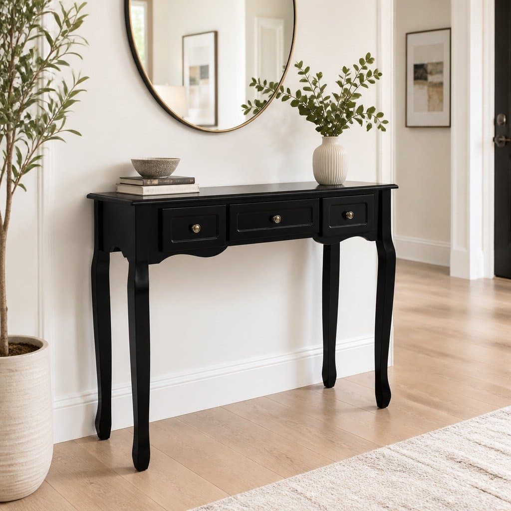 Black Console Table with 3 Drawers