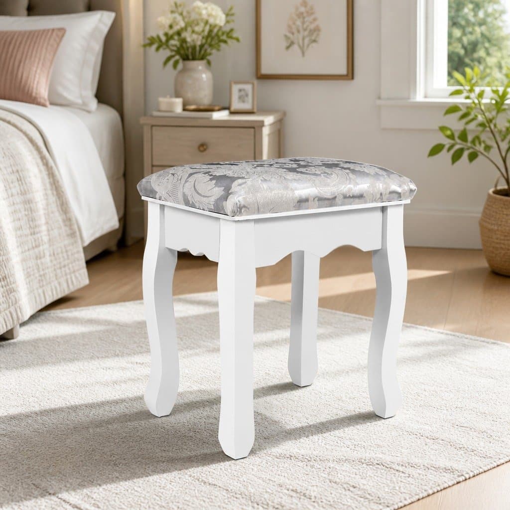 White Velvet Dressing Stool for Bedroom
