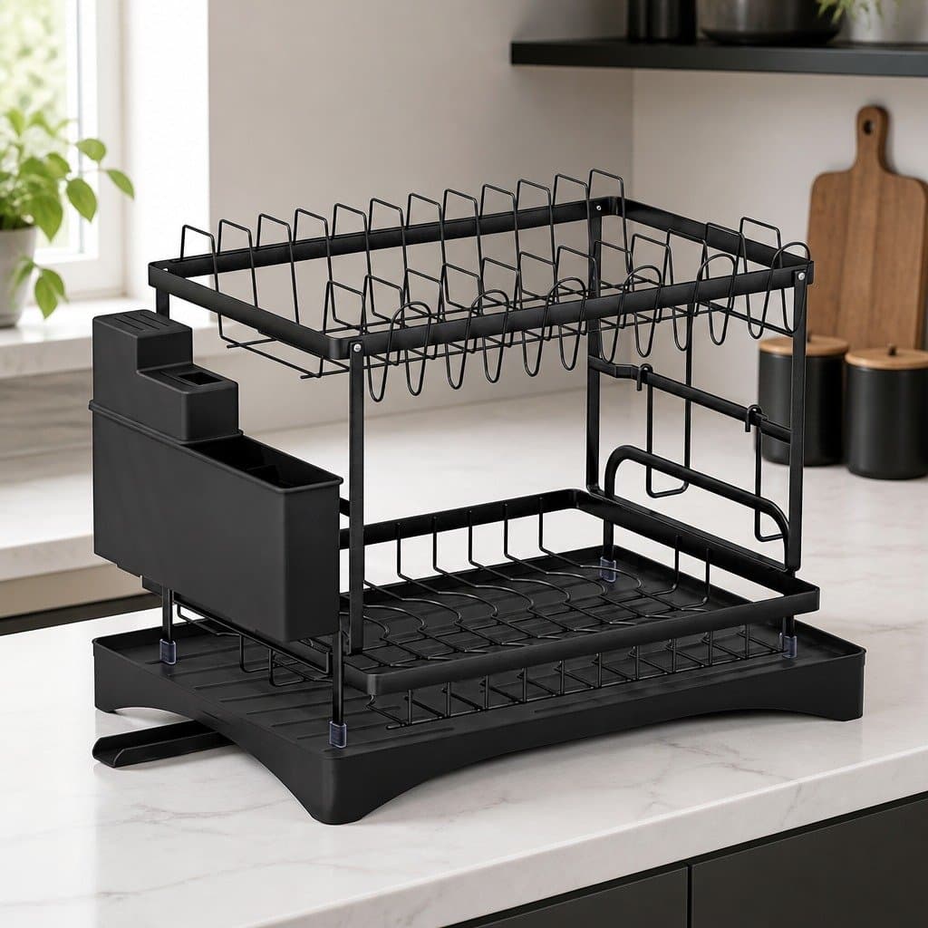 2 Tier Expandable Dish Rack with Cutlery Holder