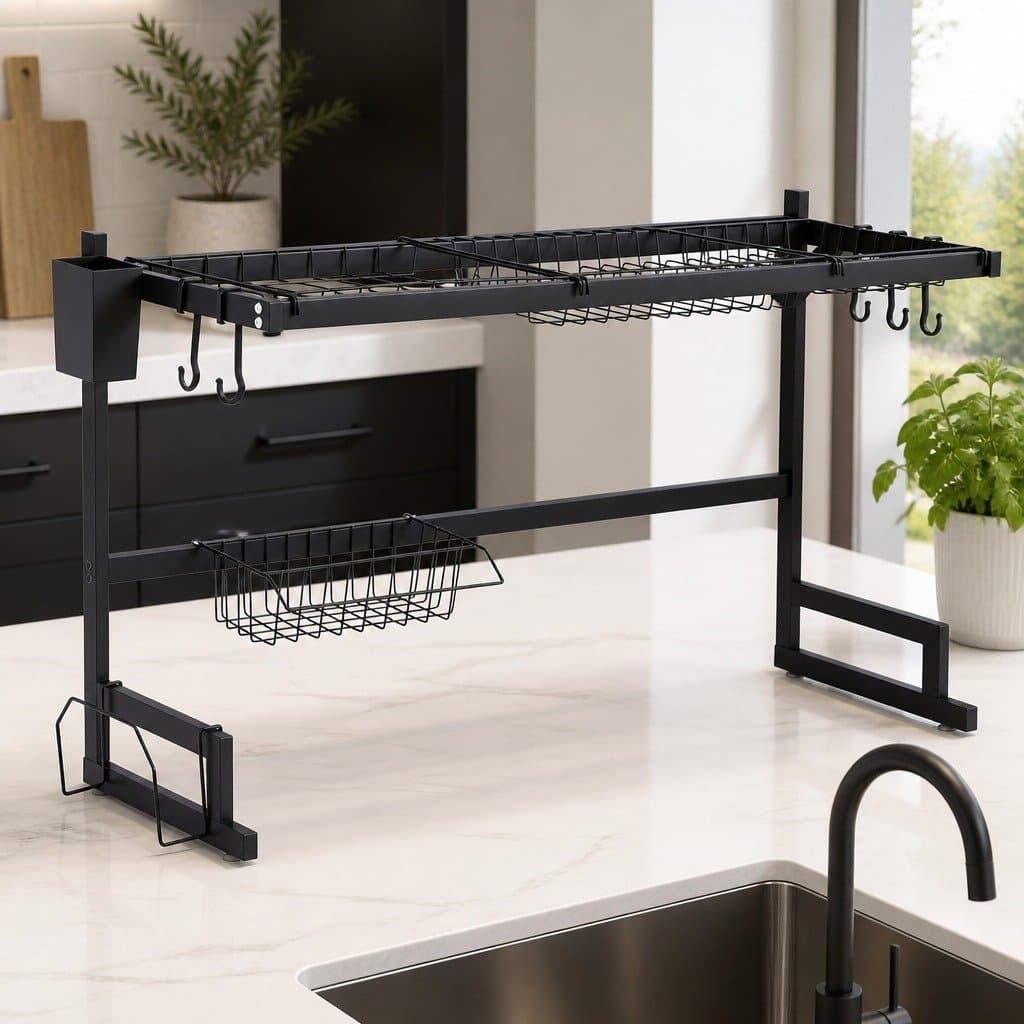 2 Tier Black Dish Drying Rack for Kitchen Organization