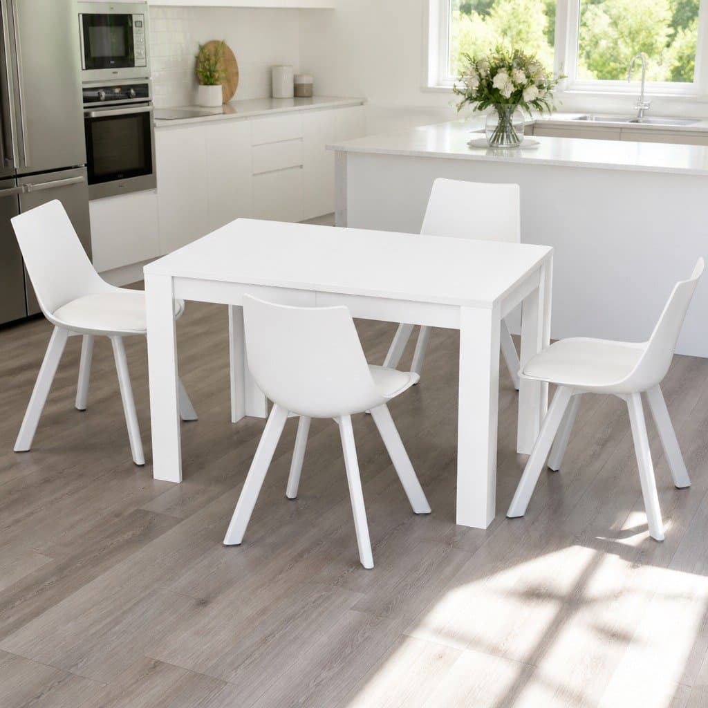 Dining Table and 4 Chairs Set Rectangle White Kitchen Dining Room Furniture
