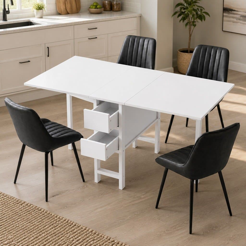 5-Piece Foldable Dining Set with Gateleg Table and Chairs