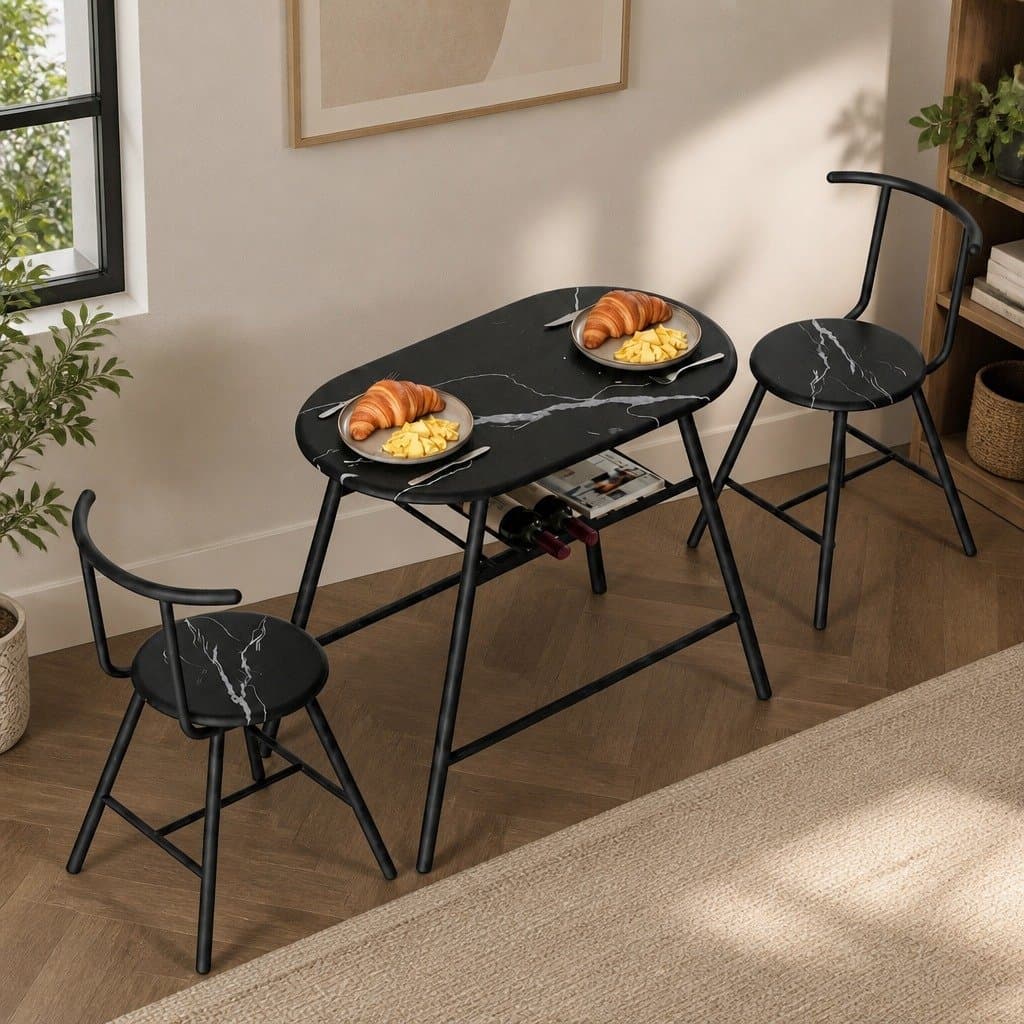 3PC Bistro Dining Table Set with Wine Rack