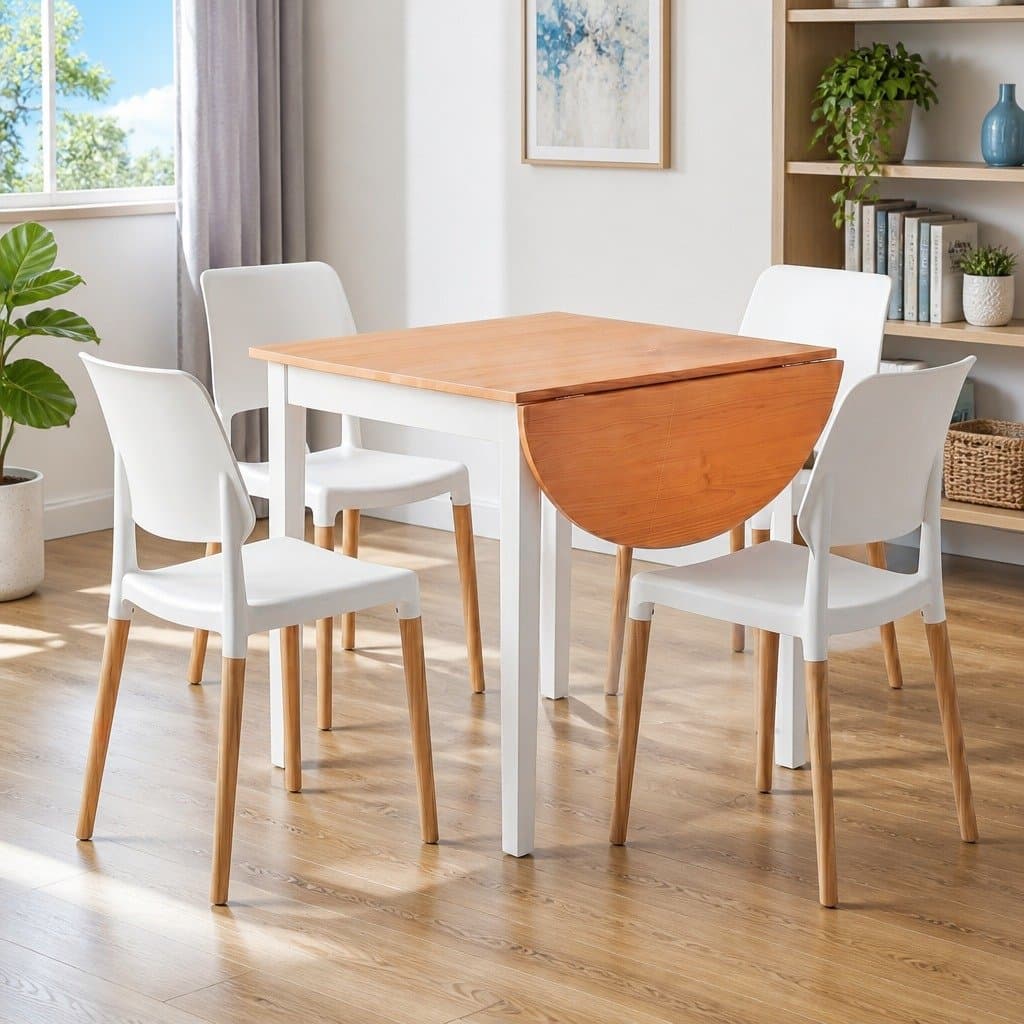 White Drop-Leaf Dining Table and Chairs Set for 4