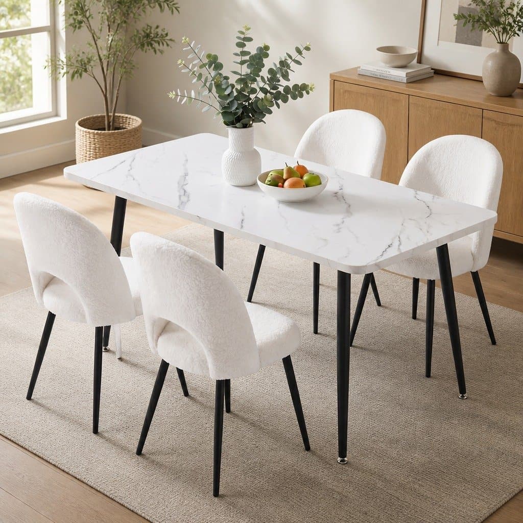 5-Piece Marble Effect Dining Table Set with Chairs