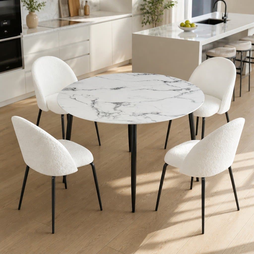 Round Marble Dining Table with 4 Chairs Set