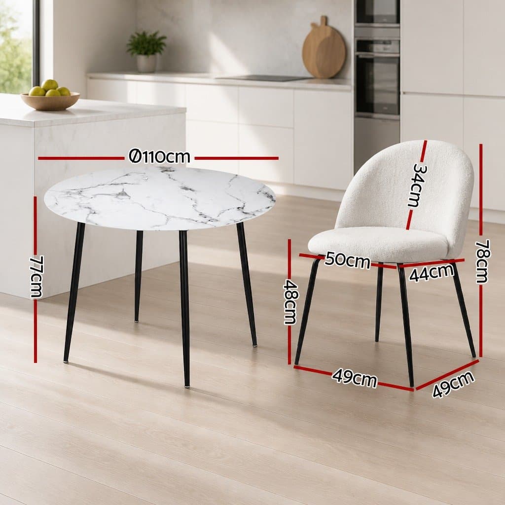 Round Marble Dining Table with 4 Chairs Set