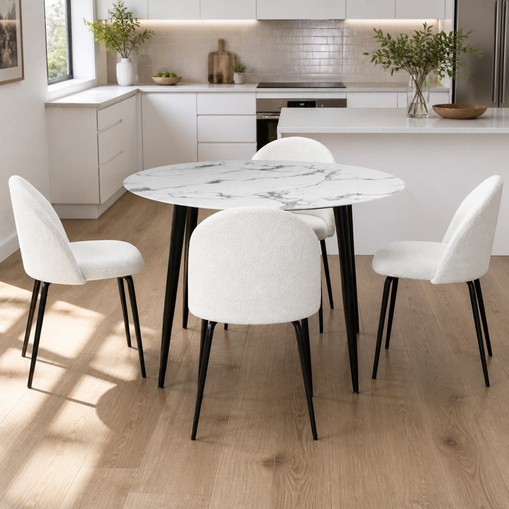 Round Marble Dining Table with 4 Chairs Set