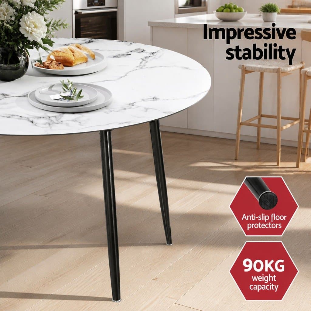 Round Marble Dining Table with 4 Chairs Set