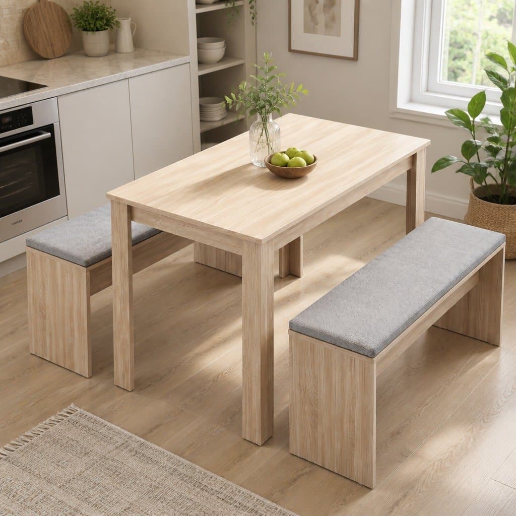 3 Piece Dining Set with 120cm Table & Upholstered Chairs