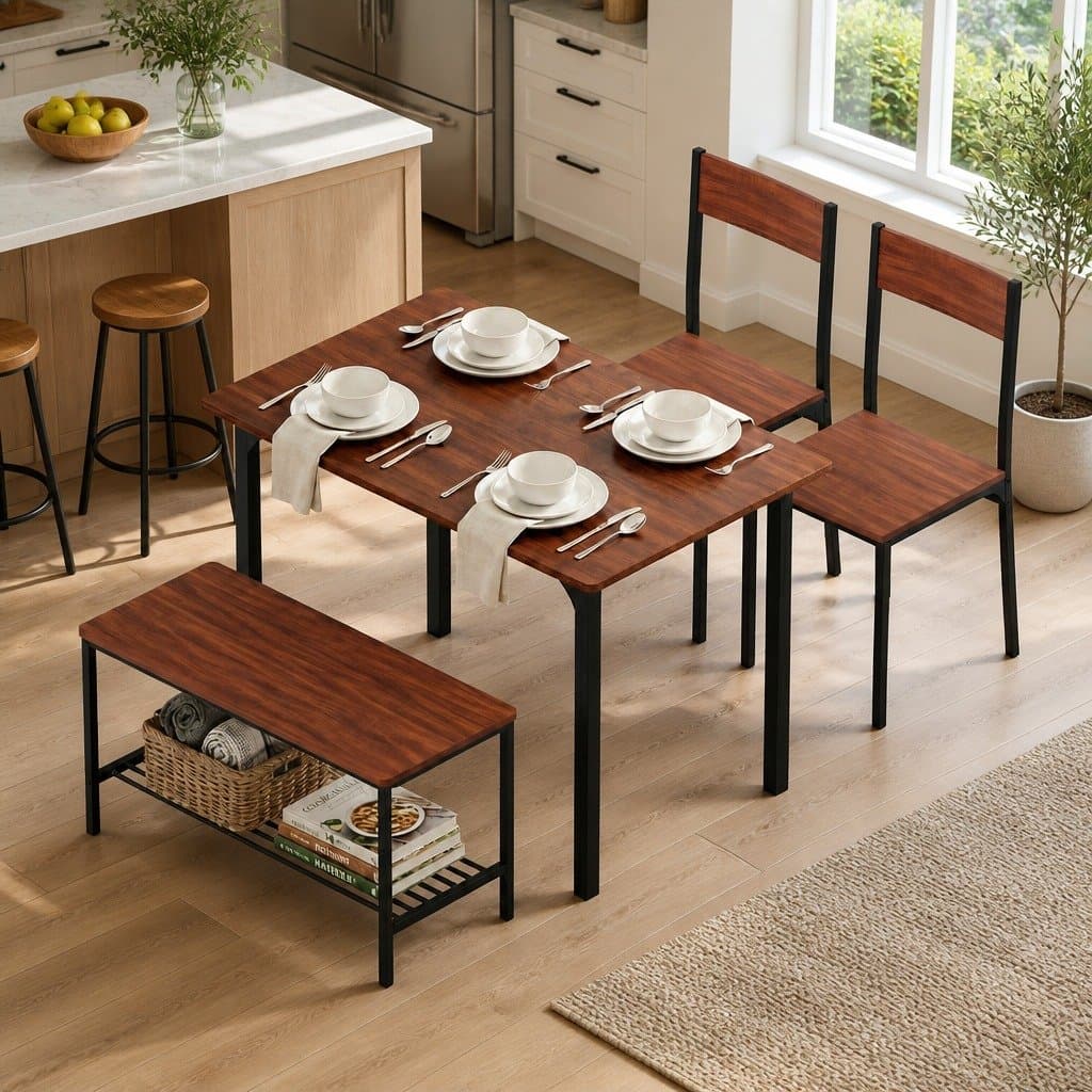 Dining Table and Chairs Set with Storage Bench