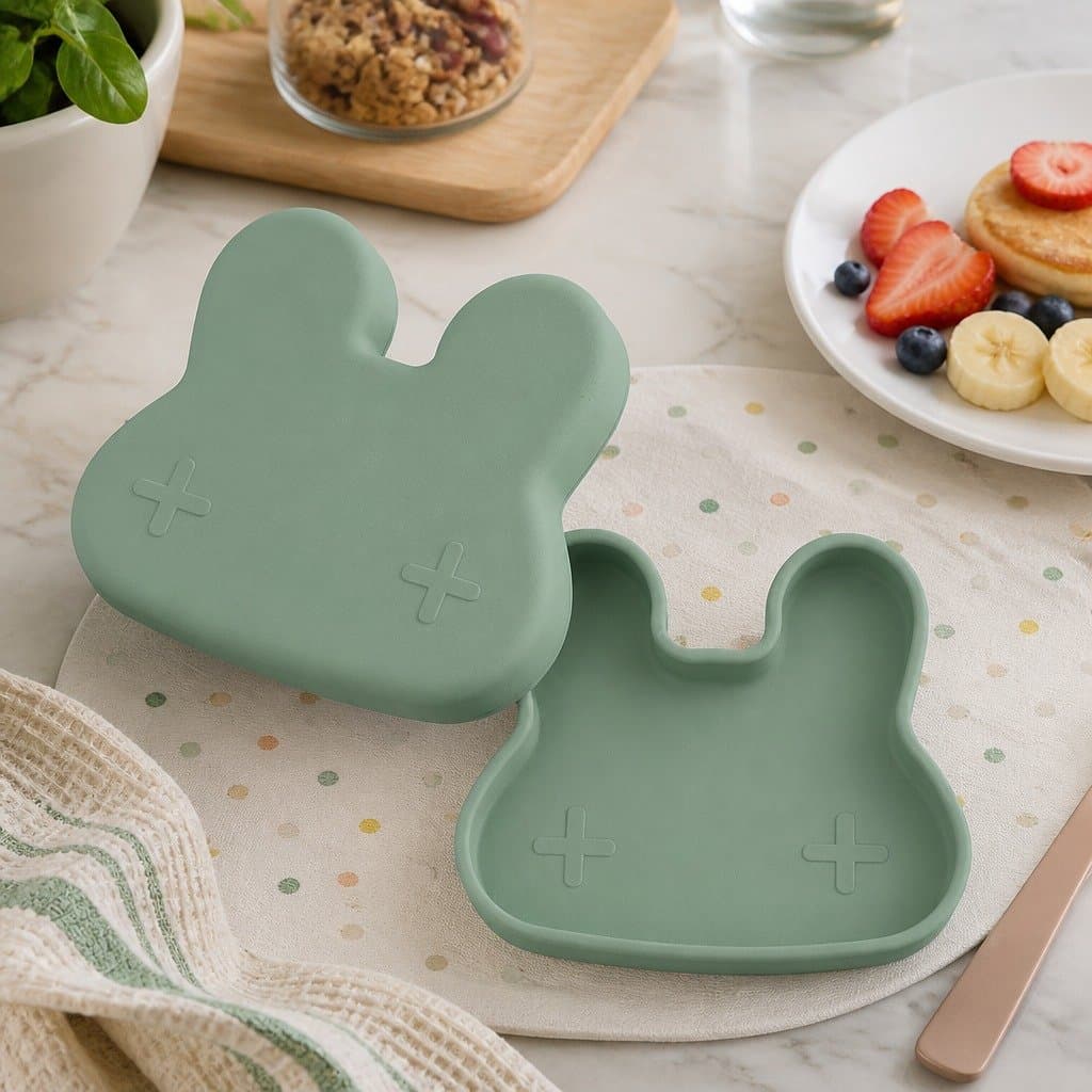 Minty Green Silicone Toddler Snack Bowl and Plate