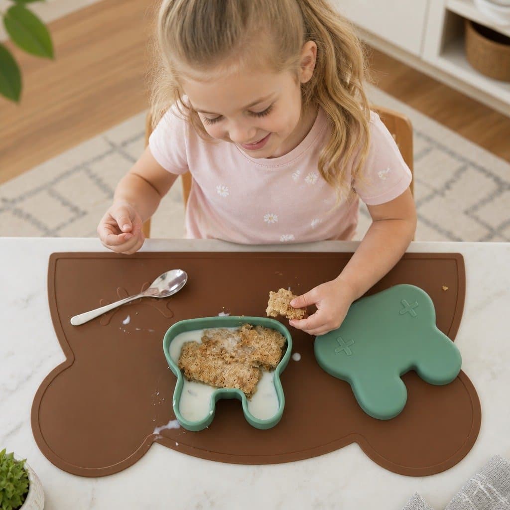 Minty Green Silicone Toddler Snack Bowl and Plate