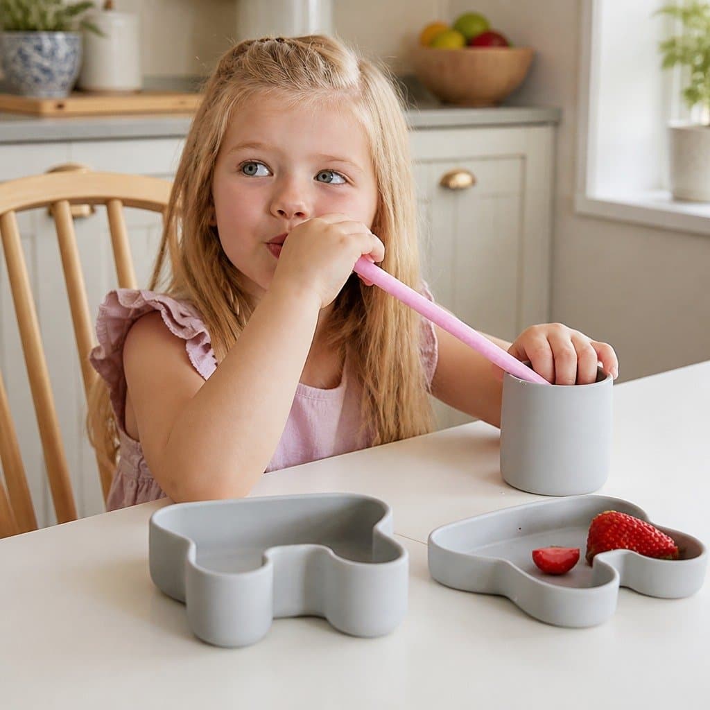 Minty Green Silicone Toddler Snack Bowl and Plate