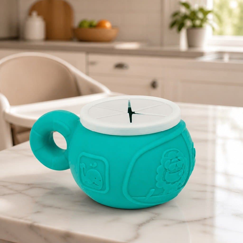 Green Snack Bowl for Toddlers with Spill-Proof Lid