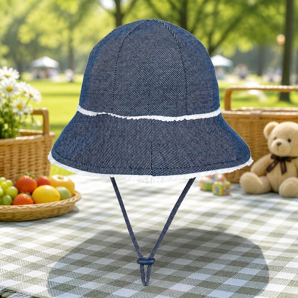 Toddler Bucket Hat with Ruffle Trim in Denim