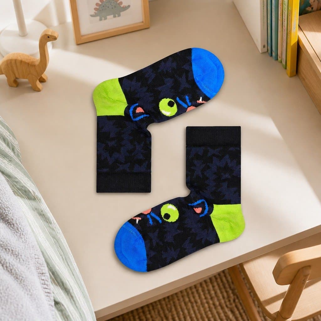 Kids Cat Socks Size 4-6 Years Colourful Combed Cotton Reinforced Heel Toe