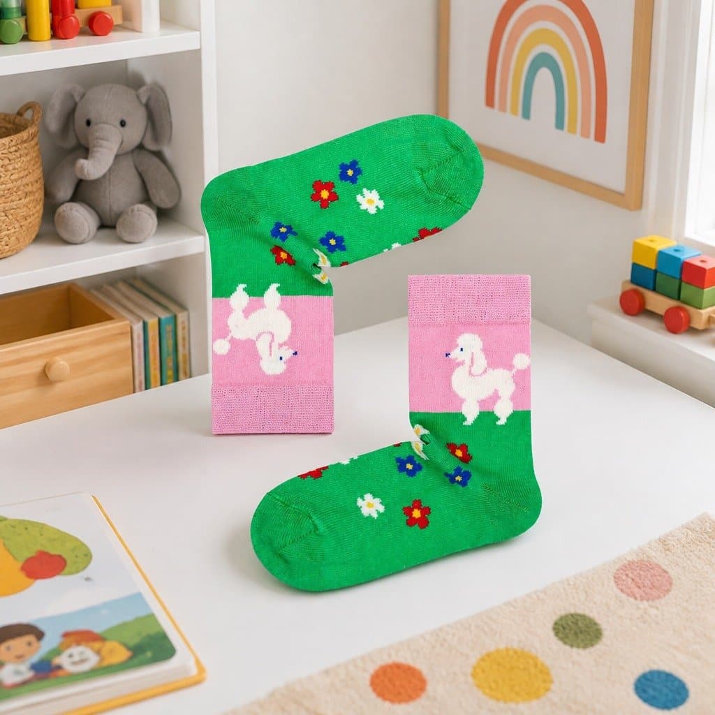 Combed Cotton Kids Poodle Flowers Socks Size 2-3