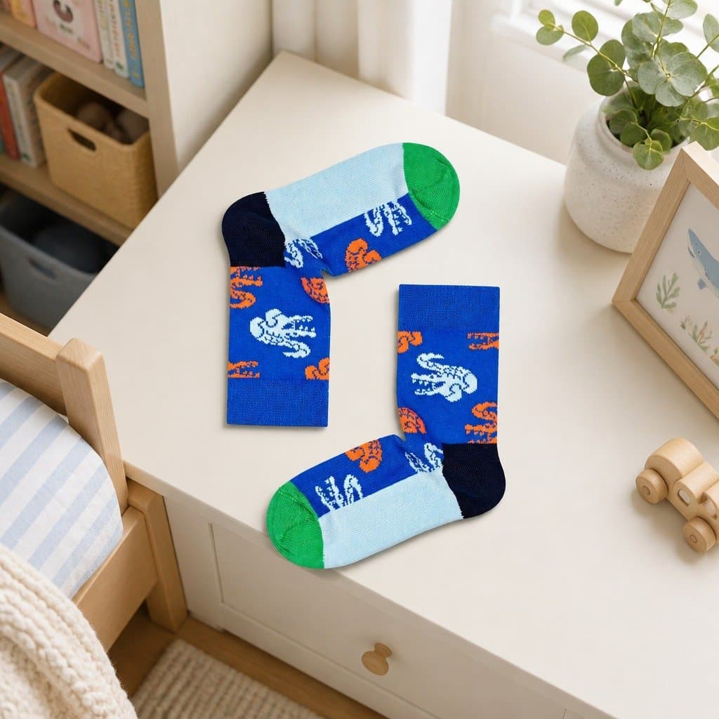 Crocodile Print Kids Socks in Soft Combed Cotton