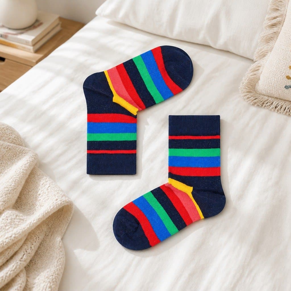 Colorful Kids Stripe Socks for 2-3 Years with Reinforced Toe