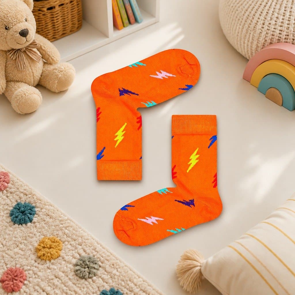 Reinforced Lightning Bolt Kids Socks for 2-3 Years