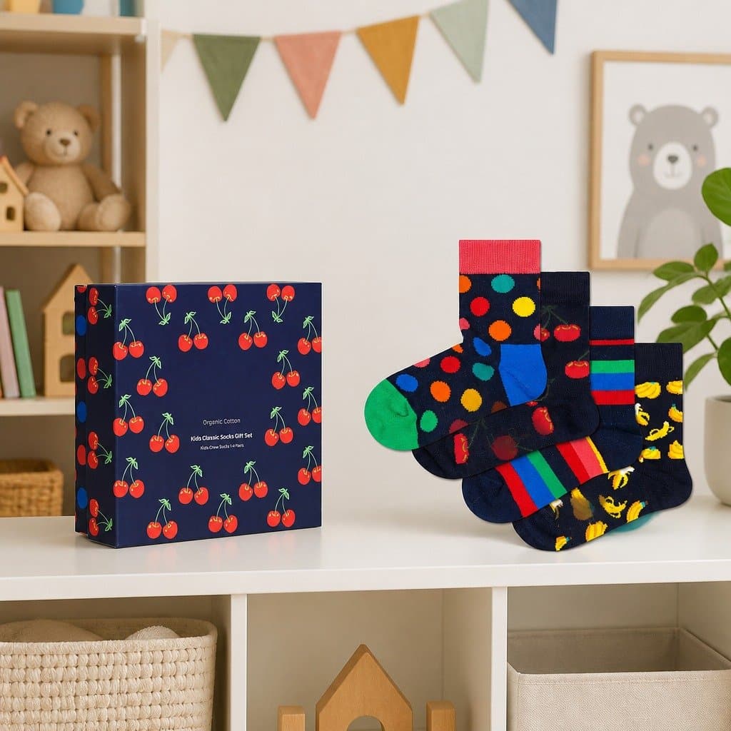 Cherry Print Kids Socks 4-Pack Size 2-3 Years