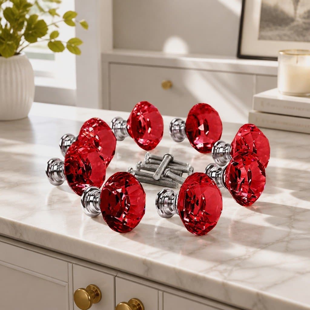 16 Pack Red Diamond Crystal Knobs 40mm for Cabinet Hardware