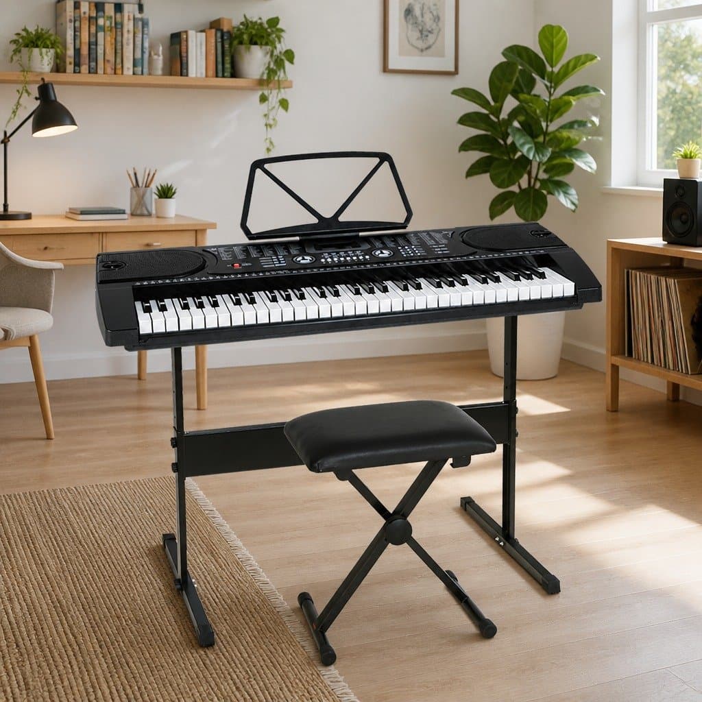 Portable 61-Key Digital Piano with Stand and Stool