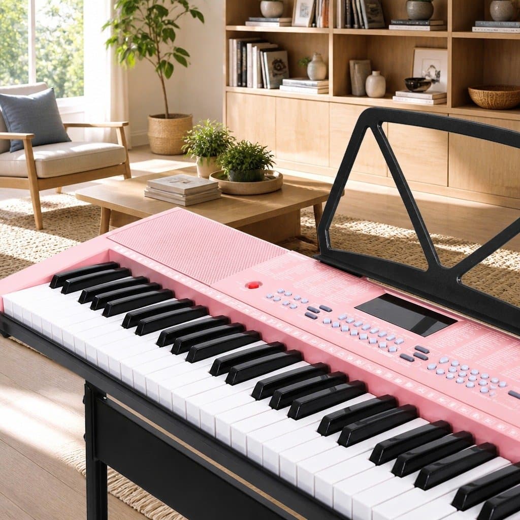 61-Key Lighted Keyboard Piano in Pink for Music Lovers