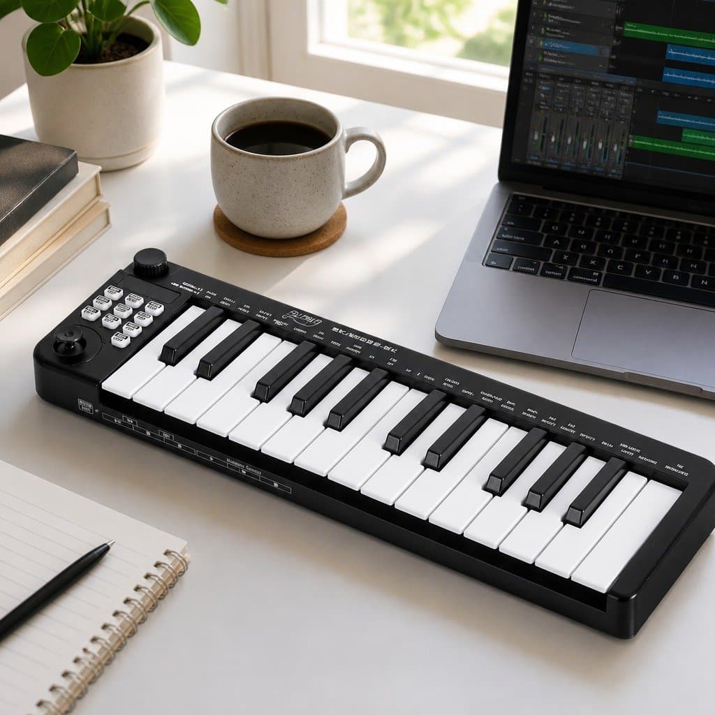 Portable 25-Key MIDI Controller with Arpeggiator Black