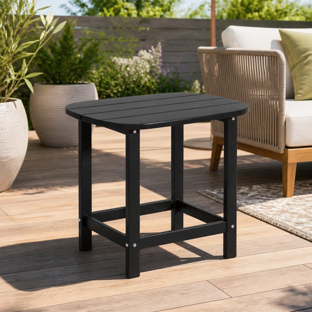 HDPE Outdoor Side Table for Patio and Camping, Black