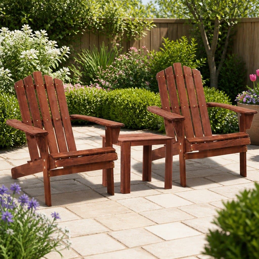 3 Piece Adirondack Wooden Outdoor Chair Set