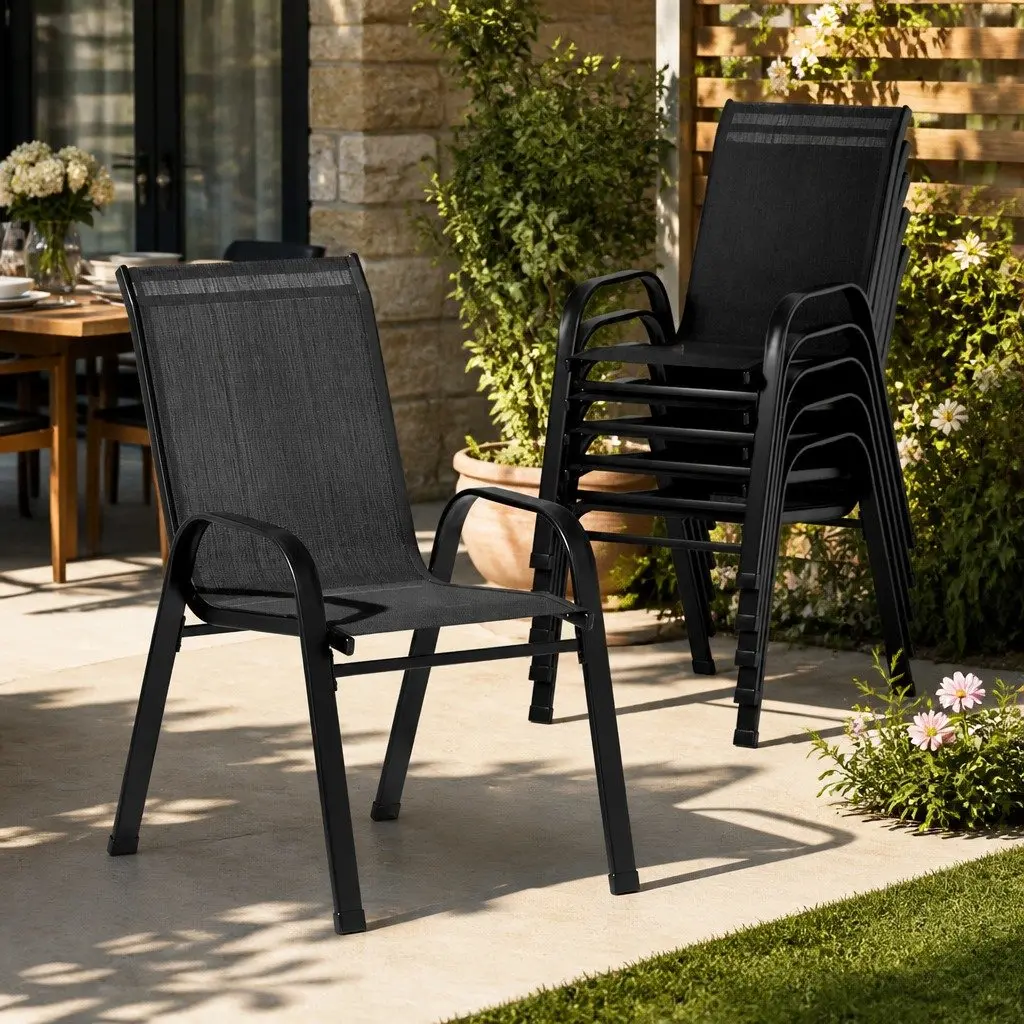 6-Piece Black Stackable Outdoor Dining Chairs Set