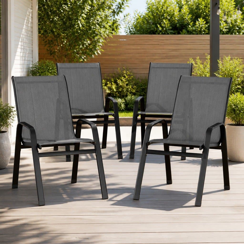 Grey Stackable Outdoor Dining Chairs Set of 4