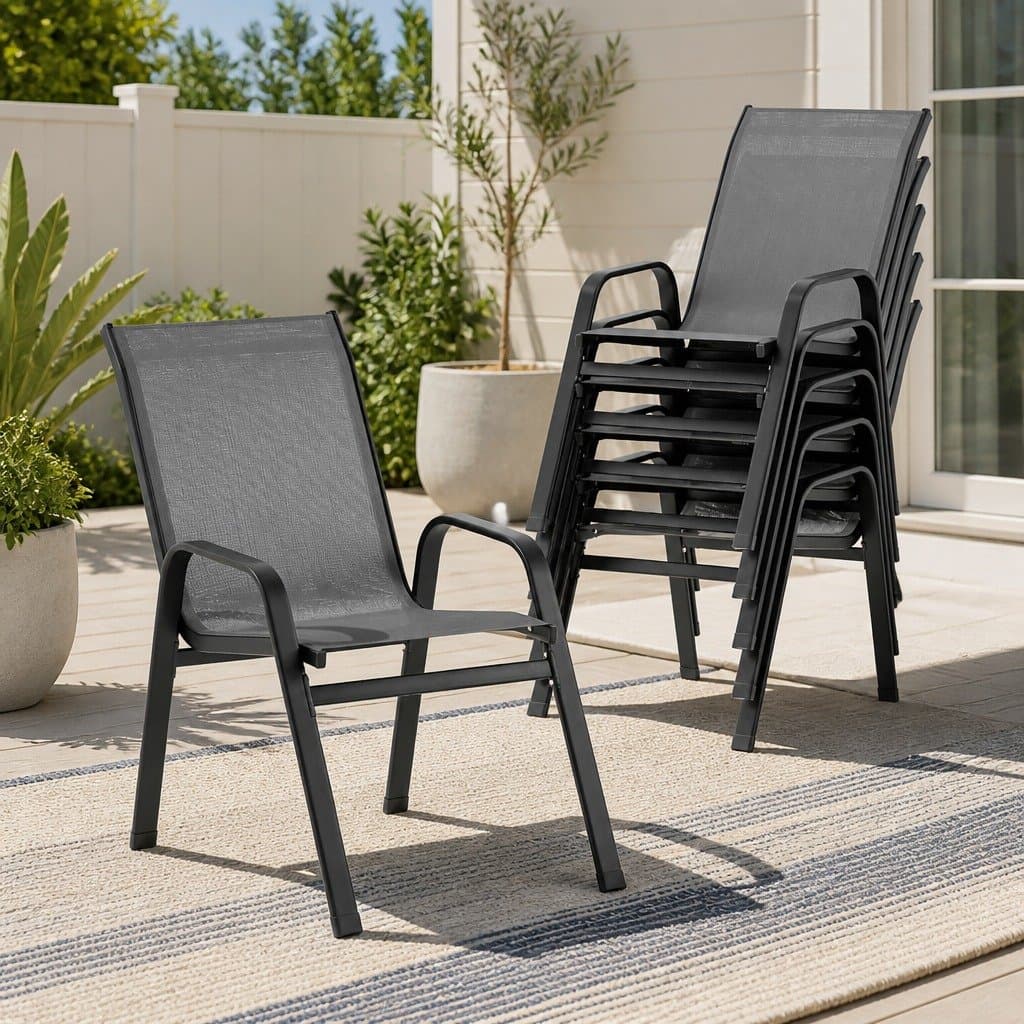 Outdoor Dining Chairs Set of 6 Grey Steel Frame