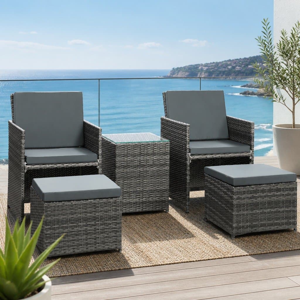 5-Piece Wicker Outdoor Bistro Set with Ottoman