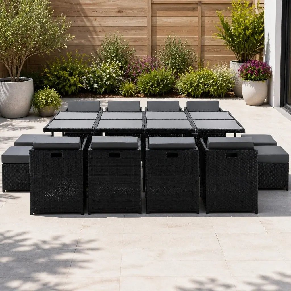 13-Piece Wicker Outdoor Dining Set with Glass Table